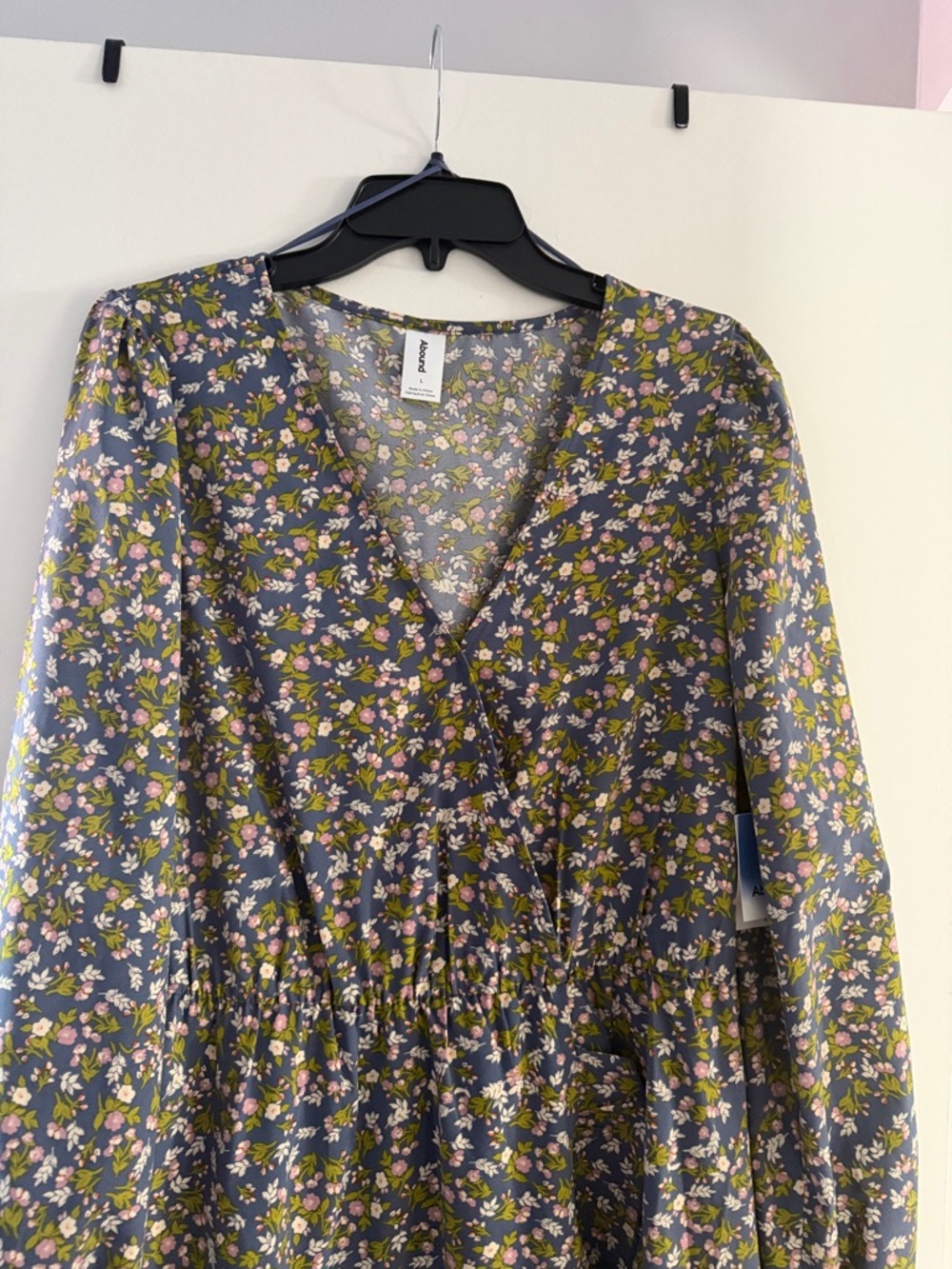 Abound Floral V-Neck Long Sleeve Dress in Navy, Pink & Green